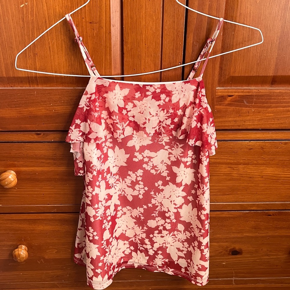 Floral Red and Cream Camisole Top by Evereve size XS NWT
